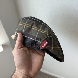 Barbour Tartan Plaid Green Flat Cap Hat 100% Nylon Men’s Size Large